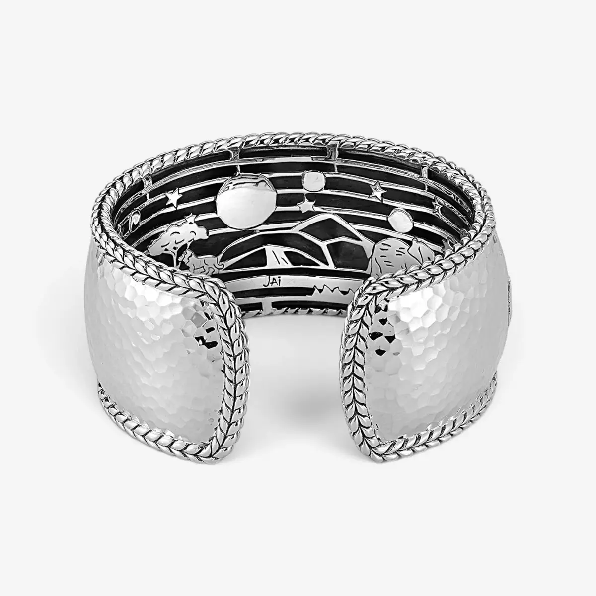 JAI JAI Sterling Silver Hammered Wide Cuff Bangle Bracelet JJH3009B - L by The Solist | Thumbnail 4 JAI JAI Sterling Silver Hammered Wide Cuff Bangle Bracelet JJH3009B - L by The Solist | Thumbnail 4
