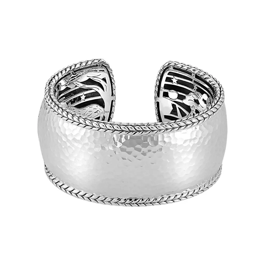 JAI JAI Sterling Silver Hammered Wide Cuff Bangle Bracelet JJH3009B - L by The Solist