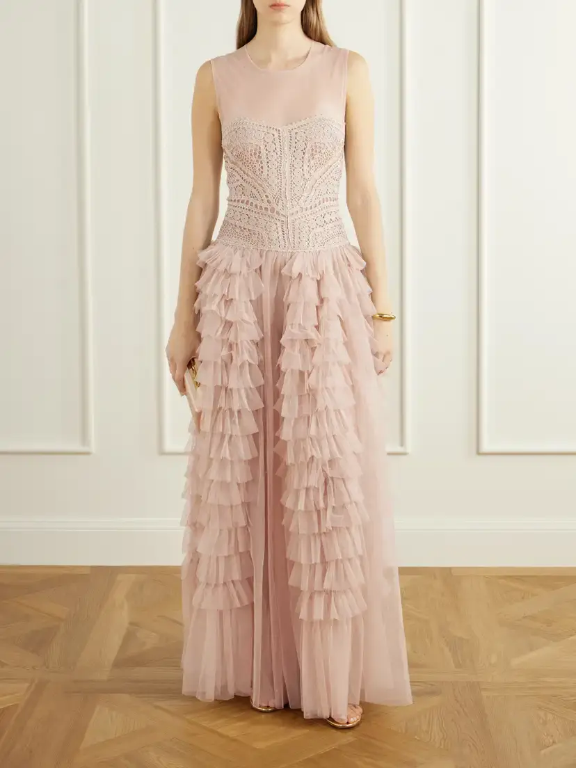 Ulla Johnson Orla Crochet-knit And Tulle Gown - Brown | Thumbnail 2 Ulla Johnson Orla Crochet-knit And Tulle Gown - Brown | Thumbnail 2
