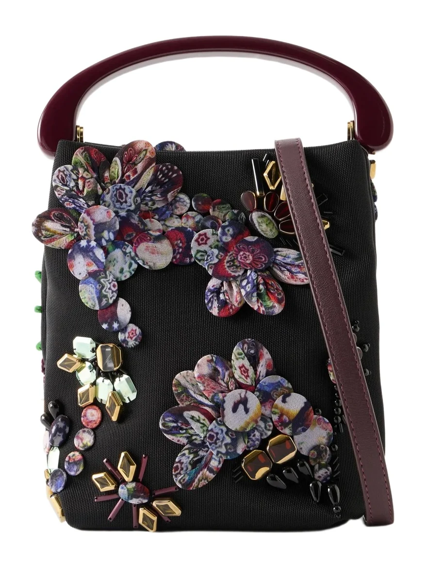 Bead-embellished Leather-trimmed Mesh Top-handle Bag Bead-embellished Leather-trimmed Mesh Top-handle Bag