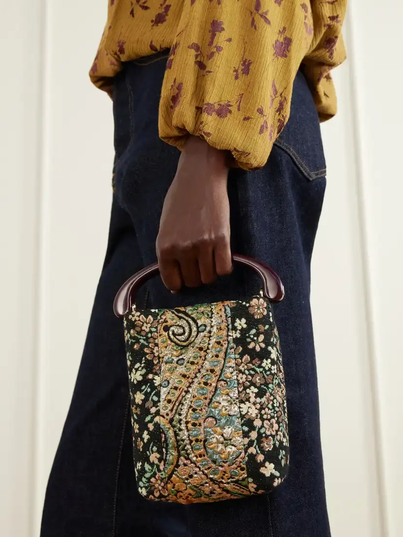 Dries Van Noten Leather-trimmed Metallic Floral-jacquard Top-handle Bag | Thumbnail 2 Dries Van Noten Leather-trimmed Metallic Floral-jacquard Top-handle Bag | Thumbnail 2