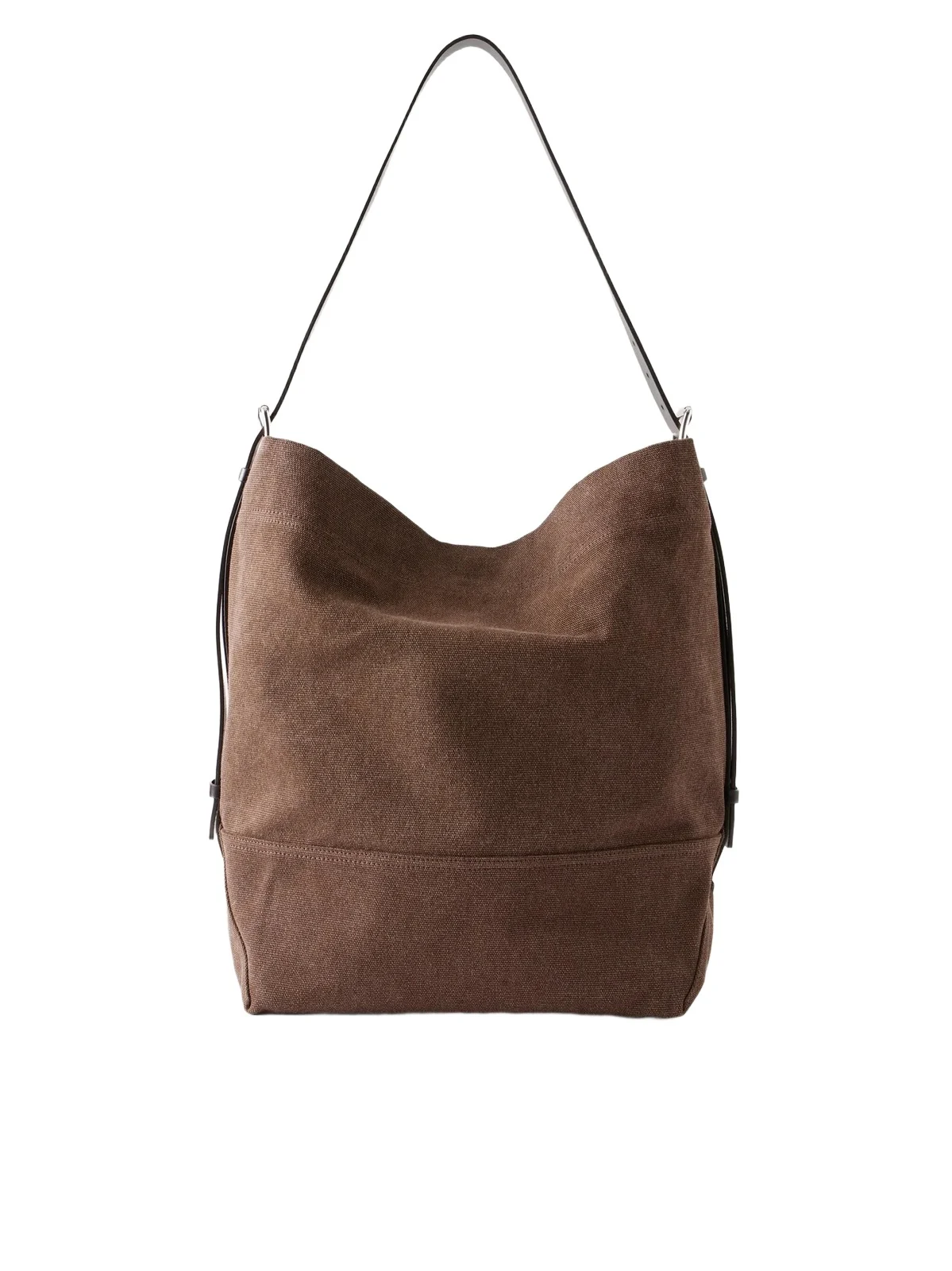 Belted Leather-trimmed Canvas Tote
