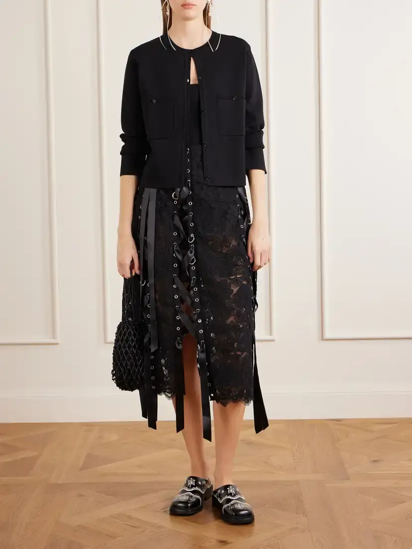 Simone Rocha Unraveling Ribbon Ring Asymmetric Embellished Lace And Satin Midi Skirt | Thumbnail 2 Simone Rocha Unraveling Ribbon Ring Asymmetric Embellished Lace And Satin Midi Skirt | Thumbnail 2