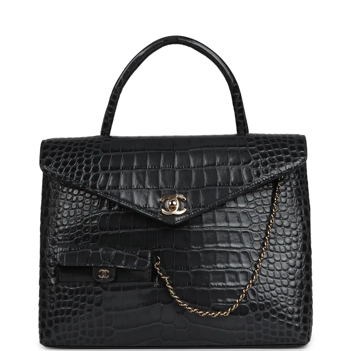 Chanel Chanel Top Handle Envelope Flap Bag Grey Croc Embossed Calfskin Gold Hardware | Image 1 Chanel Chanel Top Handle Envelope Flap Bag Grey Croc Embossed Calfskin Gold Hardware | Image 1