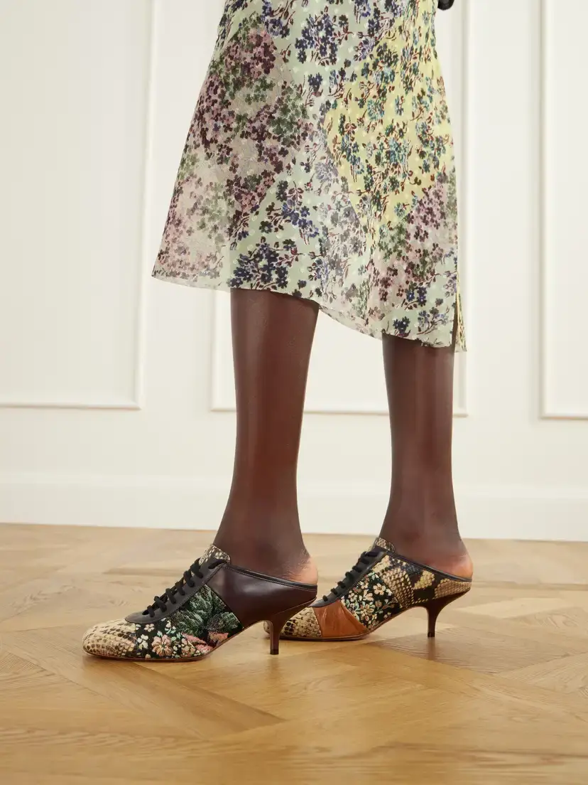 Dries Van Noten Jacquard-trimmed Snake-effect Leather Pumps | Thumbnail 2