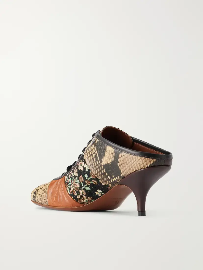 Dries Van Noten Jacquard-trimmed Snake-effect Leather Pumps | Thumbnail 3