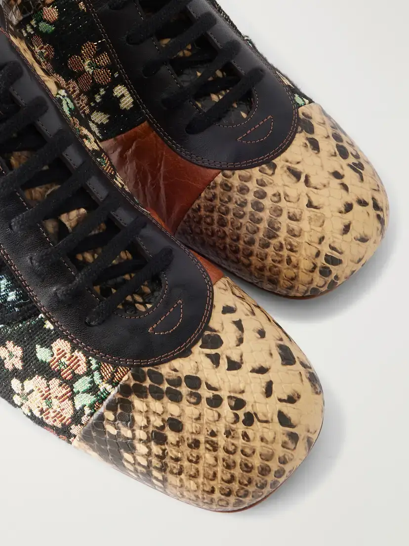 Dries Van Noten Jacquard-trimmed Snake-effect Leather Pumps | Thumbnail 5
