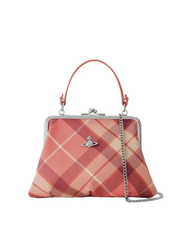 Vivienne Westwood Granny Frame Mini Orb-detailed Checked Vegan Material Tote | Image 1 Vivienne Westwood Granny Frame Mini Orb-detailed Checked Vegan Material Tote | Image 1