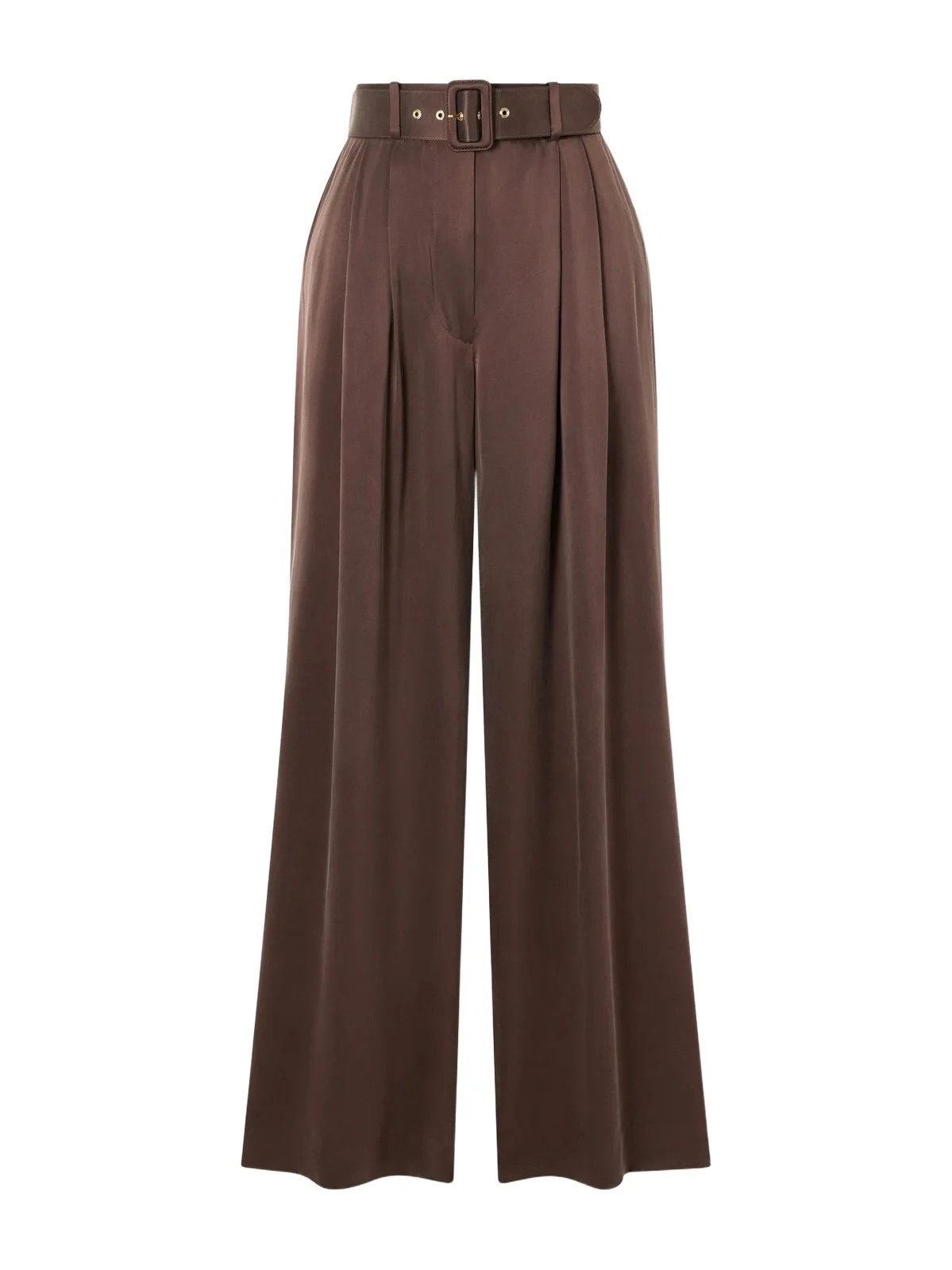 Belted Pleated Silk-satin Wide-leg Pants