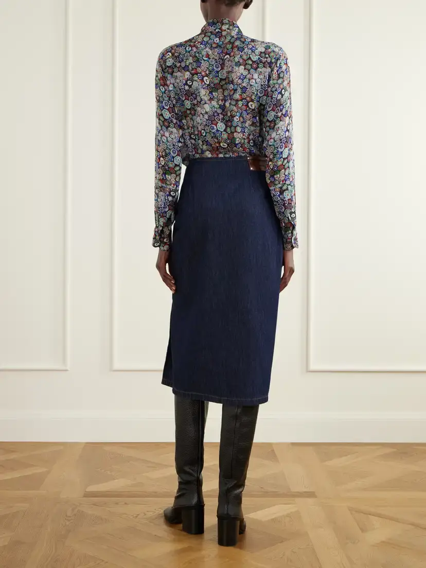 Dries Van Noten Ruffle-detailed Draped Denim Midi Skirt | Thumbnail 3