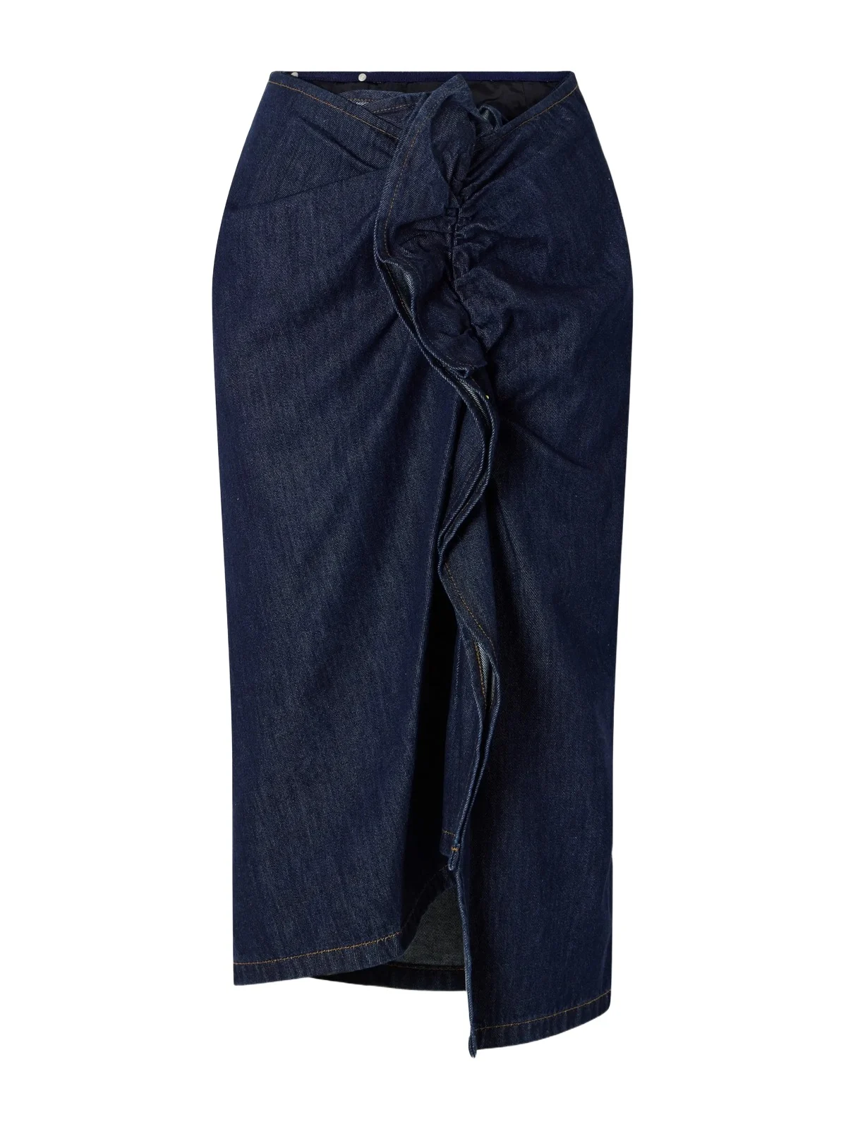 Ruffle-detailed Draped Denim Midi Skirt Ruffle-detailed Draped Denim Midi Skirt