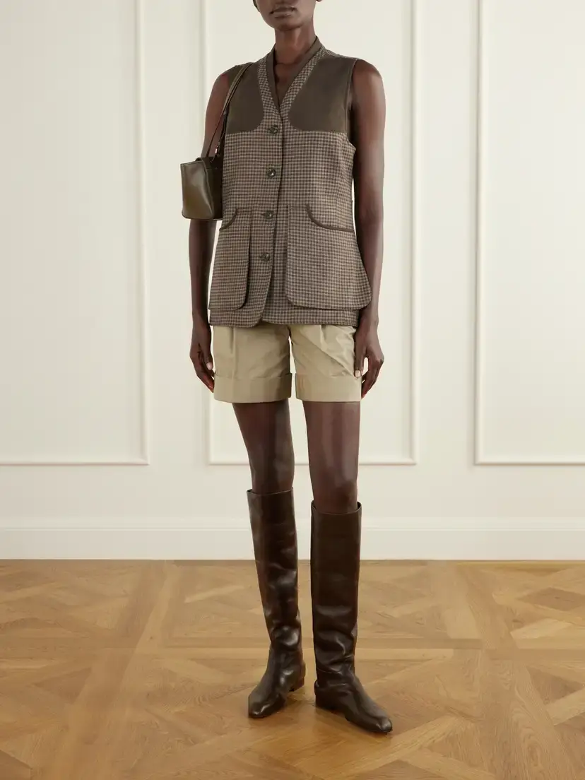 Purdey Suede-trimmed Checked Wool And Cashmere-blend Tweed Vest | Thumbnail 2