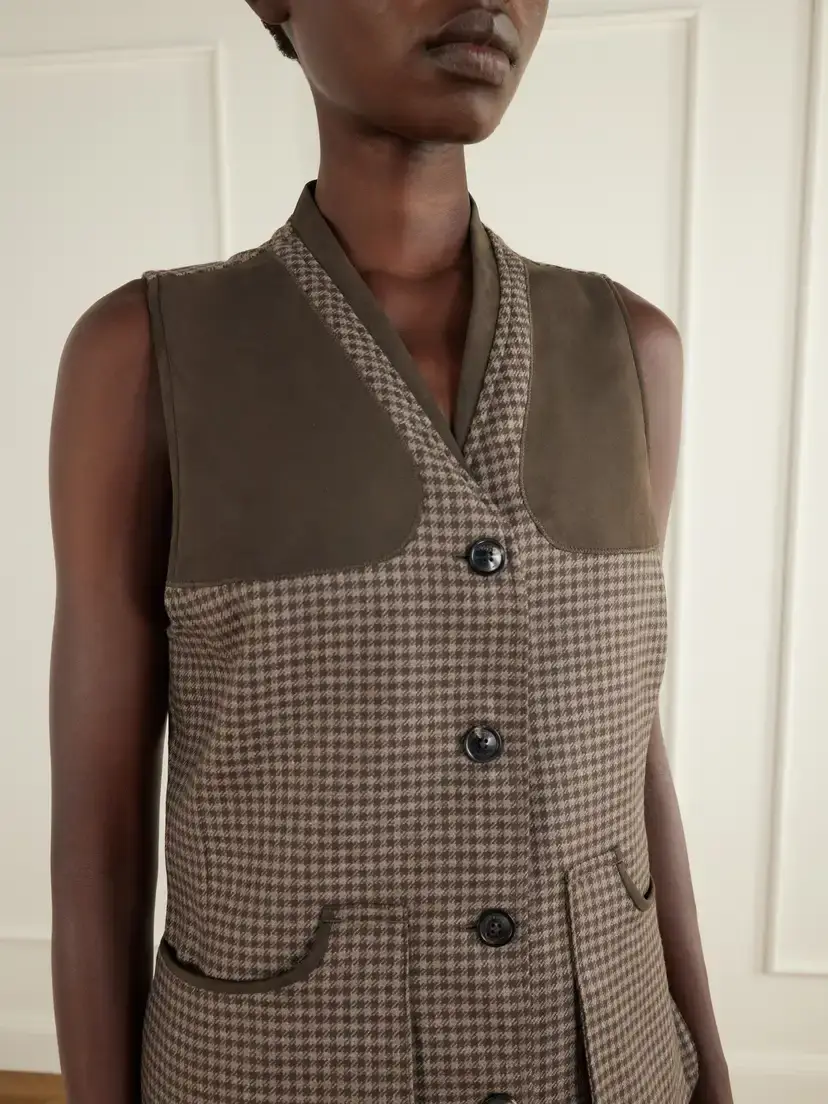 Purdey Suede-trimmed Checked Wool And Cashmere-blend Tweed Vest | Thumbnail 4