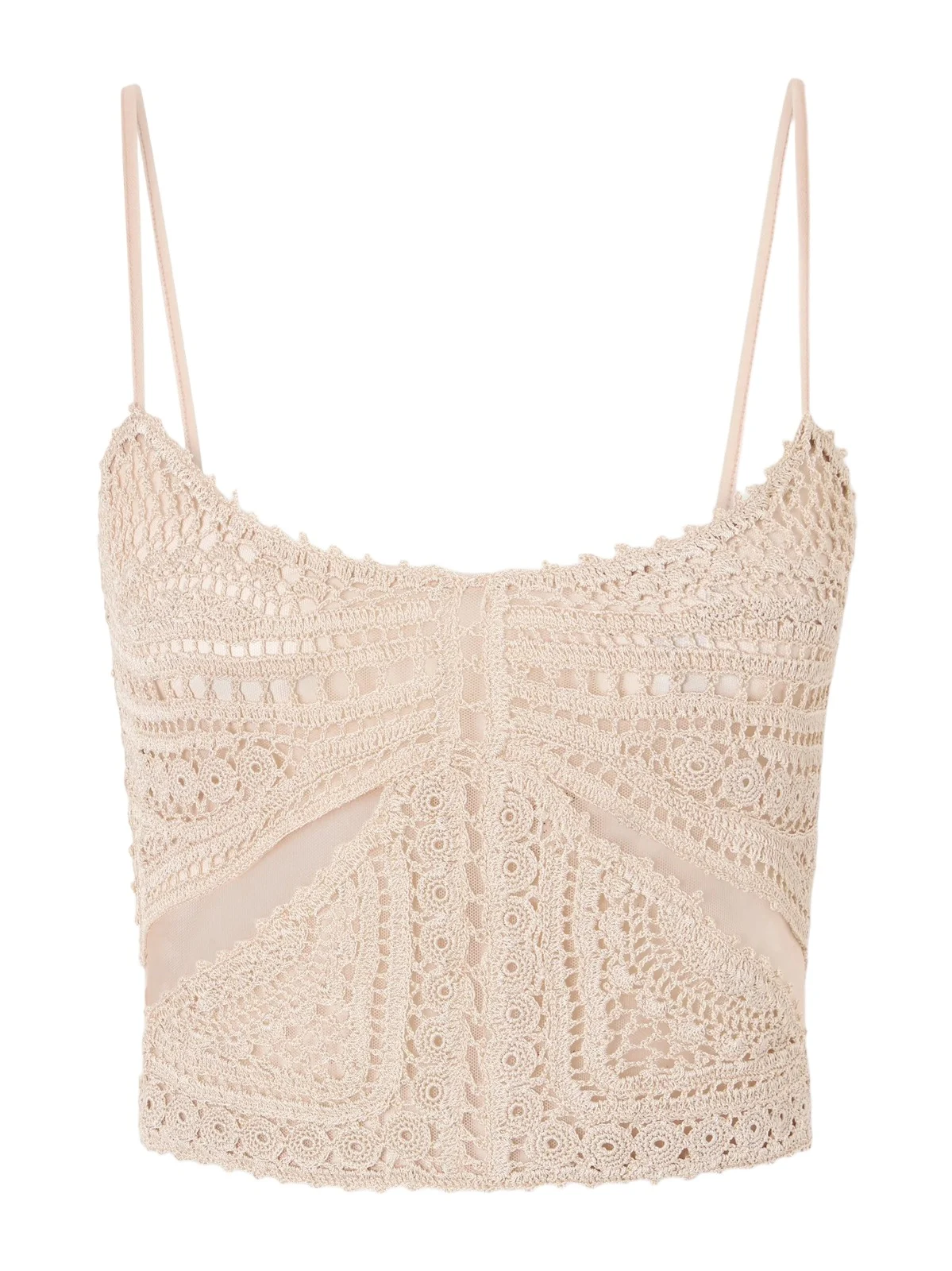 Ulla Johnson Mollie Crochet-knit And Tulle Top - Neutrals