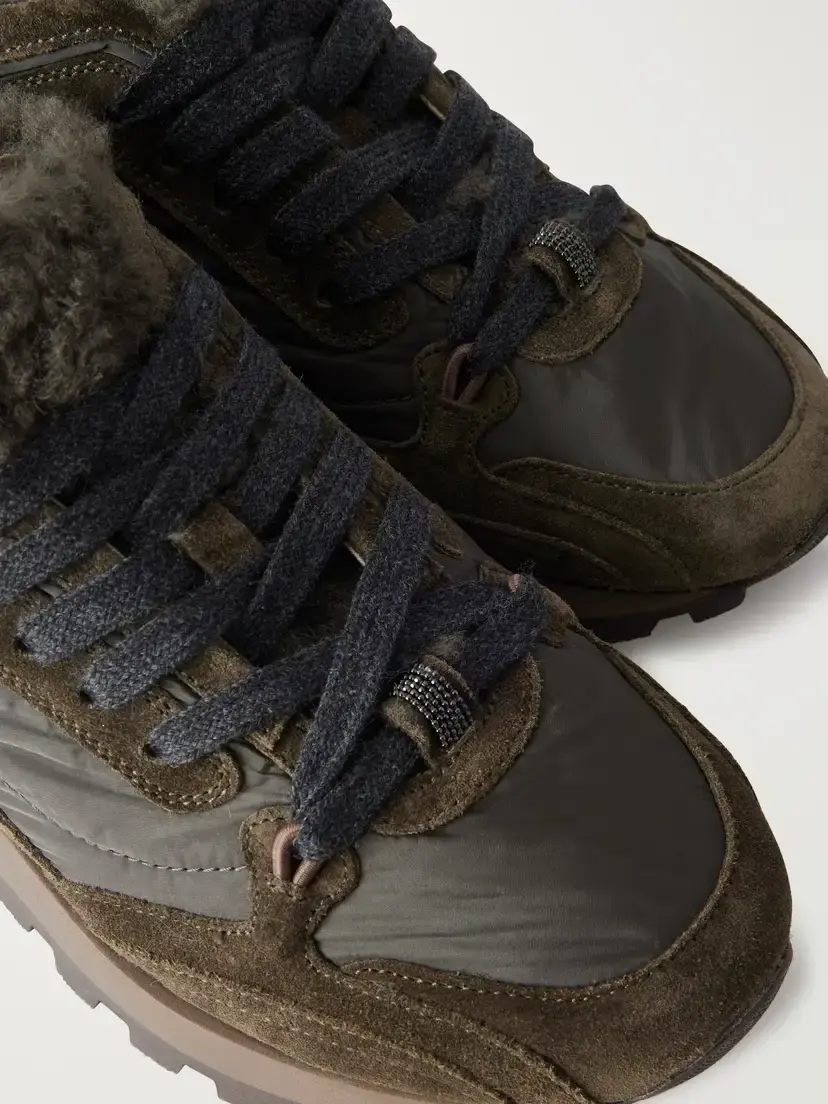 Brunello Cucinelli Shearling-trimmed Shell And Suede Sneakers - Green | Thumbnail 5 Brunello Cucinelli Shearling-trimmed Shell And Suede Sneakers - Green | Thumbnail 5