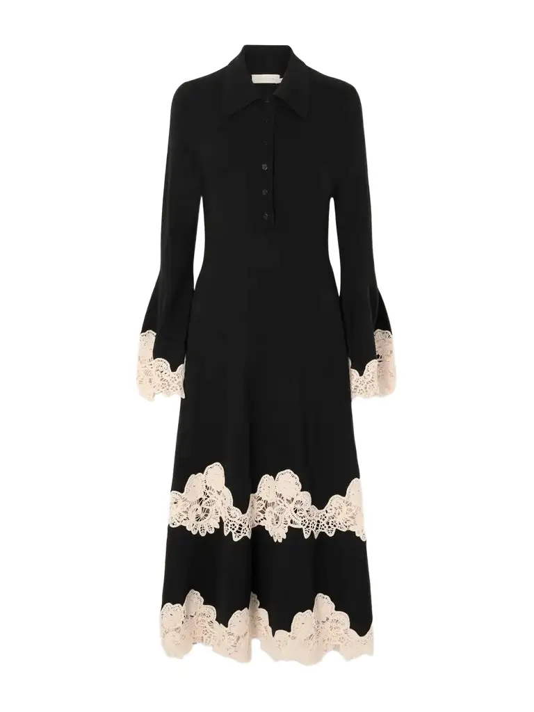 Zimmermann Valiant Lace-trimmed Merino Wool Midi Dress | Image 1 Zimmermann Valiant Lace-trimmed Merino Wool Midi Dress | Image 1