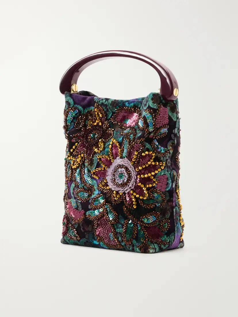 Dries Van Noten Bead-embellished Printed Leather-trimmed Velvet Top-handle Bag | Thumbnail 4 Dries Van Noten Bead-embellished Printed Leather-trimmed Velvet Top-handle Bag | Thumbnail 4