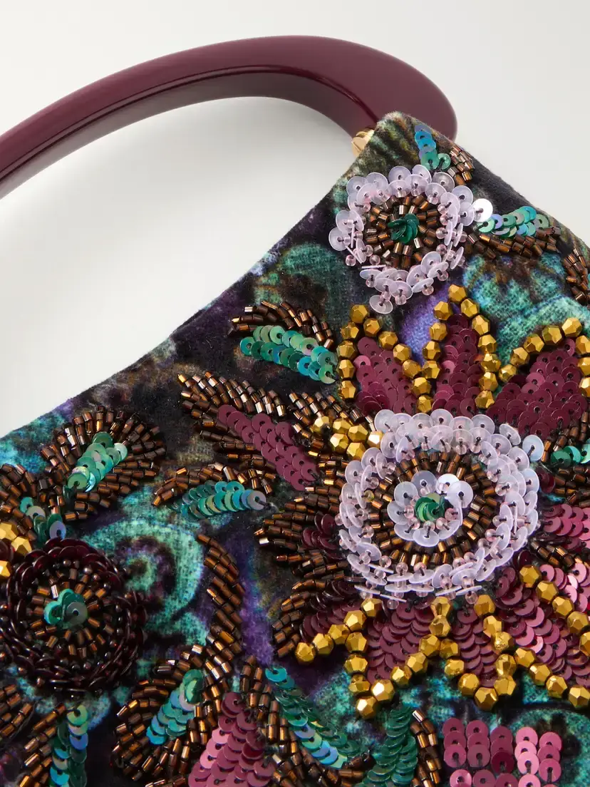 Dries Van Noten Bead-embellished Printed Leather-trimmed Velvet Top-handle Bag | Thumbnail 5 Dries Van Noten Bead-embellished Printed Leather-trimmed Velvet Top-handle Bag | Thumbnail 5