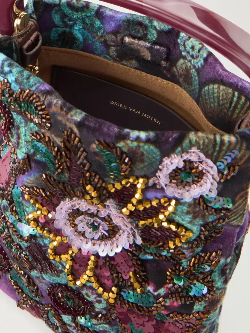 Dries Van Noten Bead-embellished Printed Leather-trimmed Velvet Top-handle Bag | Thumbnail 6 Dries Van Noten Bead-embellished Printed Leather-trimmed Velvet Top-handle Bag | Thumbnail 6