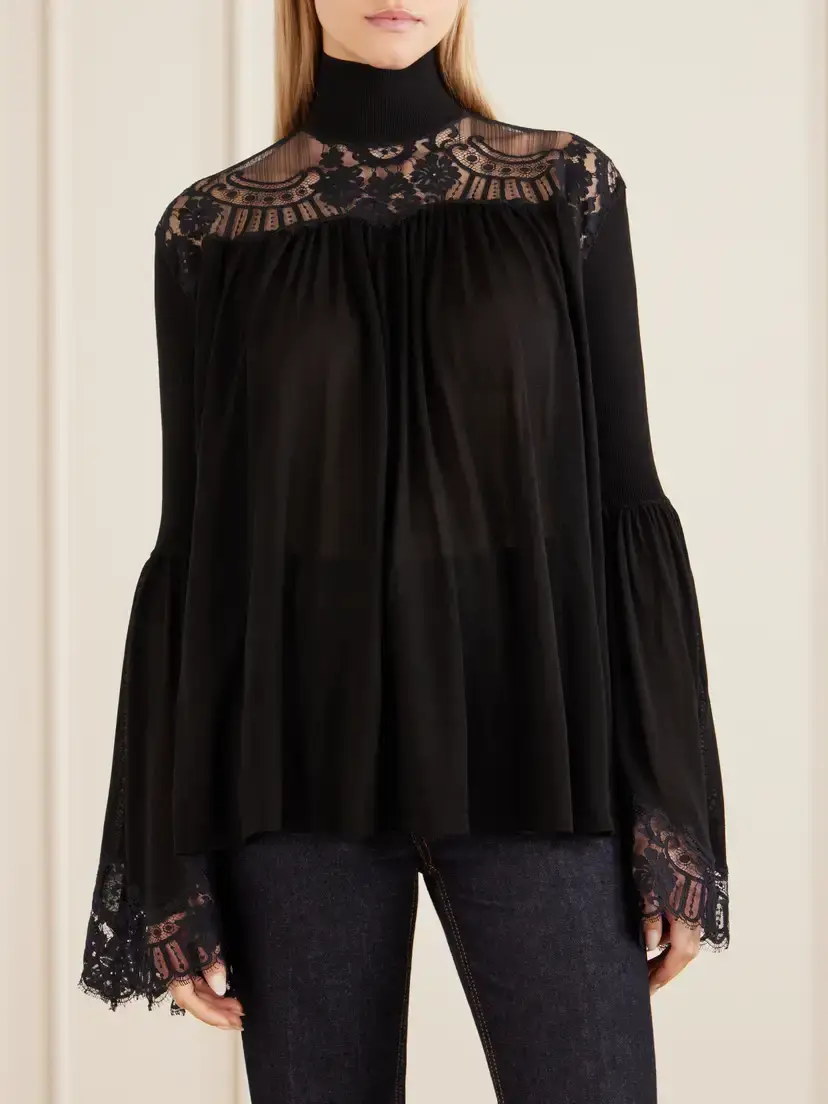 Zimmermann Valiant Lace-trimmed Lyocell-blend Turtleneck Blouse | Thumbnail 3 Zimmermann Valiant Lace-trimmed Lyocell-blend Turtleneck Blouse | Thumbnail 3