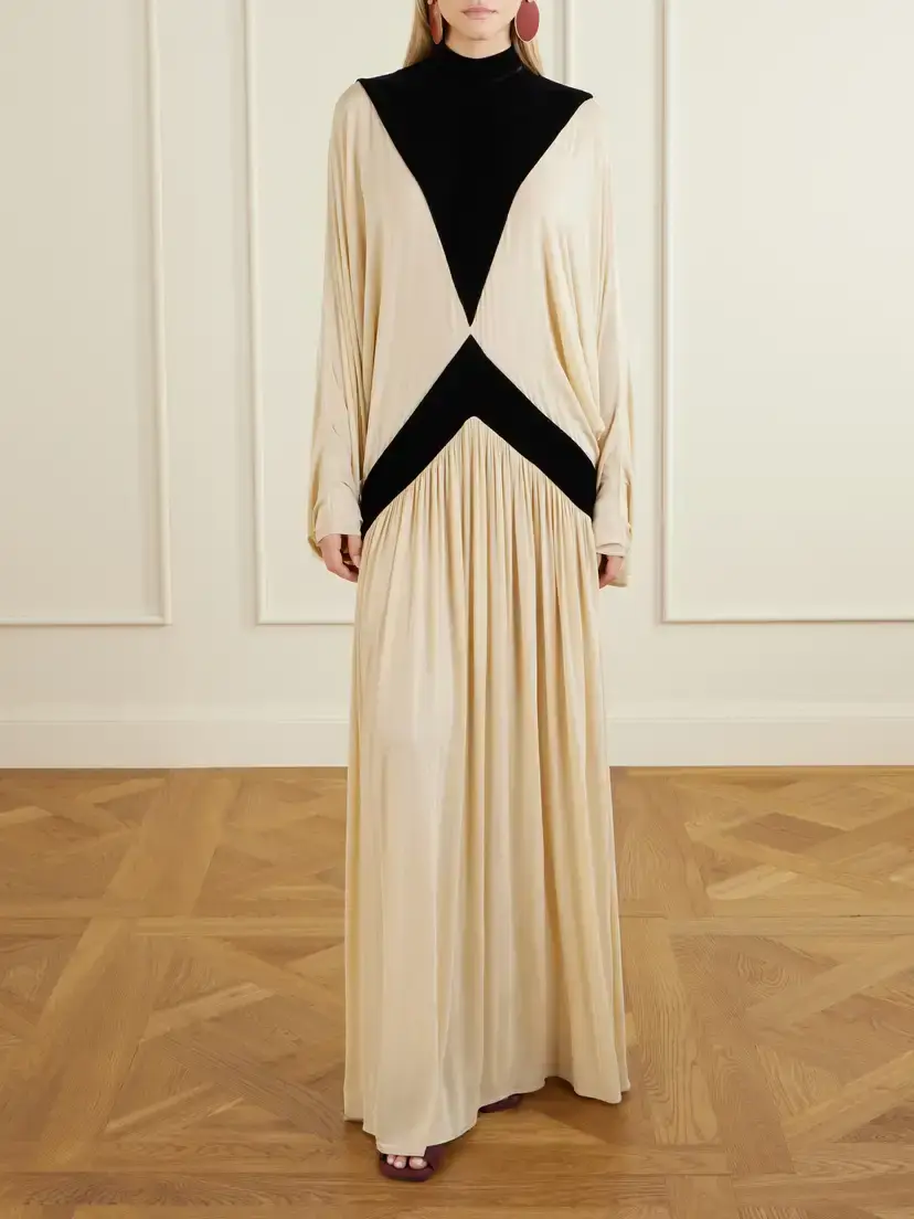 Zimmermann Valiant Deco Pleated Paneled Velvet-trimmed Jersey Turtleneck Maxi Dress | Thumbnail 2