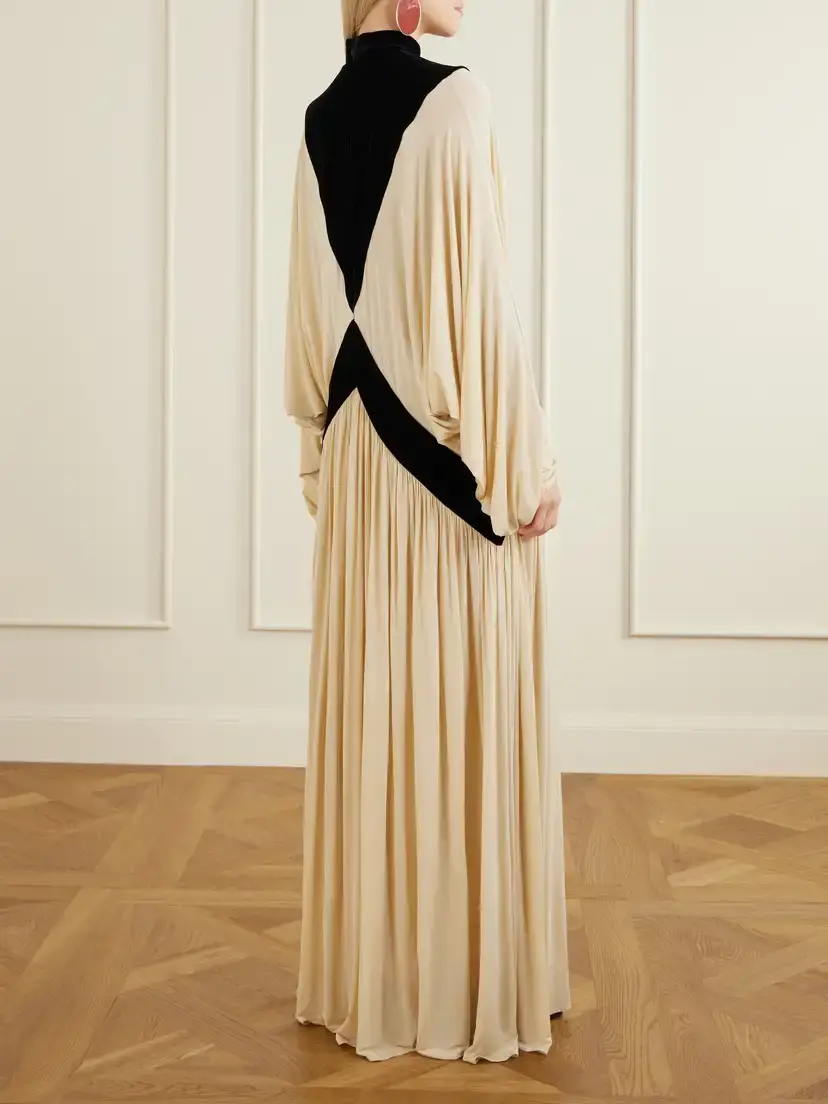 Zimmermann Valiant Deco Pleated Paneled Velvet-trimmed Jersey Turtleneck Maxi Dress | Thumbnail 3