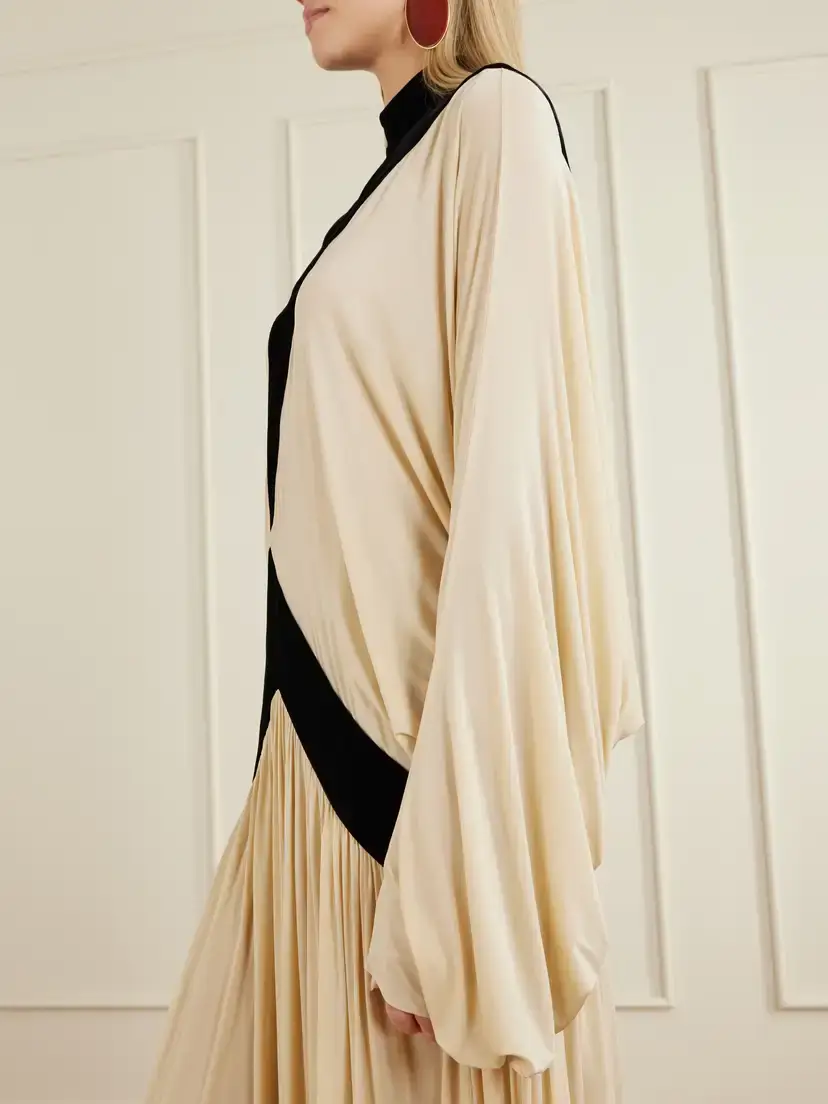 Zimmermann Valiant Deco Pleated Paneled Velvet-trimmed Jersey Turtleneck Maxi Dress | Thumbnail 4