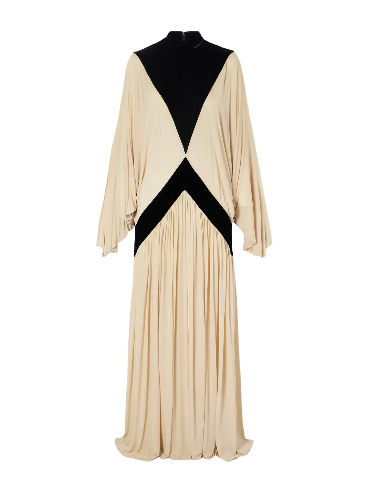 Valiant Deco Pleated Paneled Velvet-trimmed Jersey Turtleneck Maxi Dress Valiant Deco Pleated Paneled Velvet-trimmed Jersey Turtleneck Maxi Dress