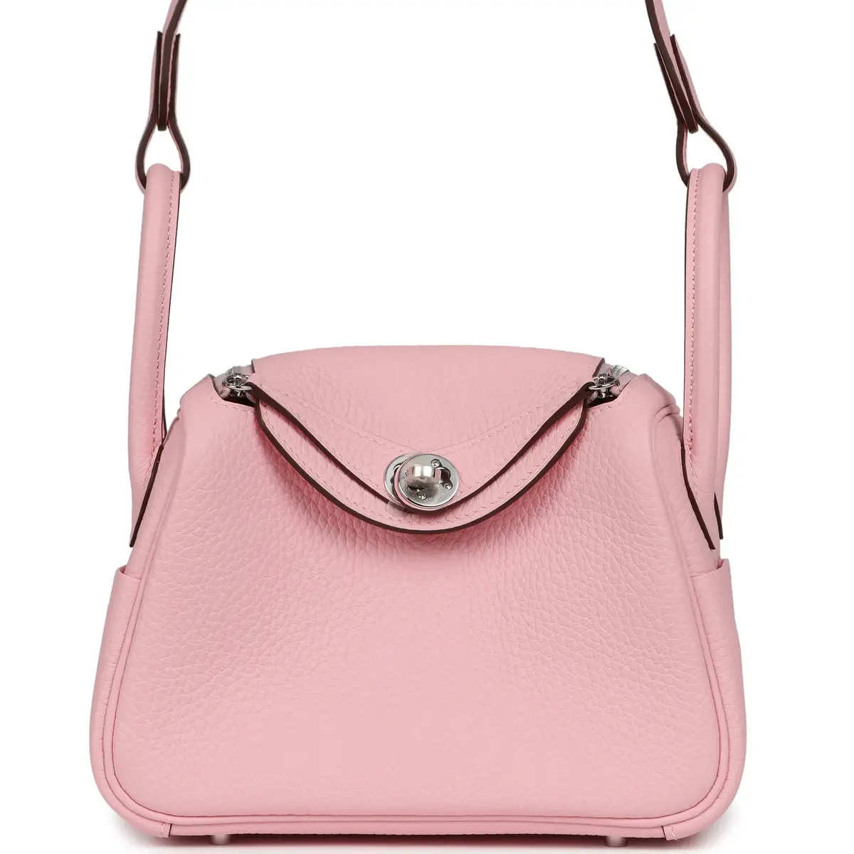 HERMÈS Hermes Mini Lindy II Rose Sakura Verso Clemence Palladium Hardware | Image 1 HERMÈS Hermes Mini Lindy II Rose Sakura Verso Clemence Palladium Hardware | Image 1