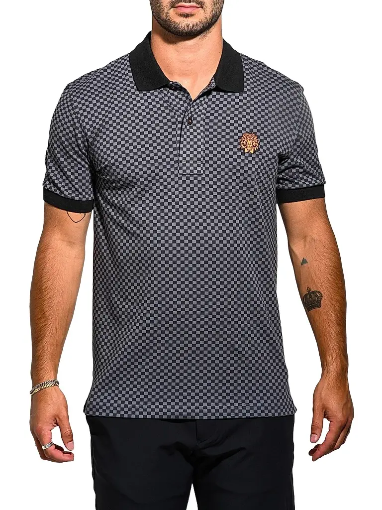 Maceoo Men's Mozart Square Tip Polo Shirt - Black | Image 1 Maceoo Men's Mozart Square Tip Polo Shirt - Black | Image 1