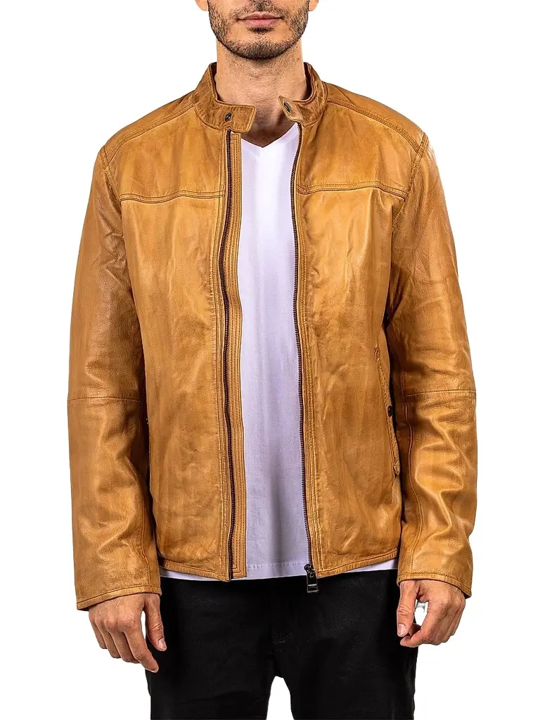 Maceoo Men's Washed Leather Jacket - Brown | Image 1 Maceoo Men's Washed Leather Jacket - Brown | Image 1
