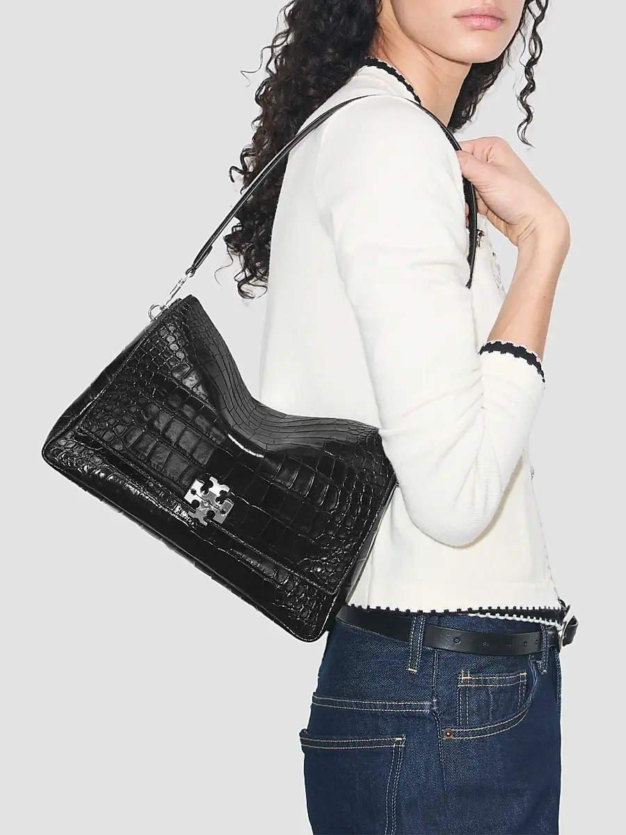 Tory Burch Women's Charlie Croc-Embossed Leather Shoulder Bag | Thumbnail 2 Tory Burch Women's Charlie Croc-Embossed Leather Shoulder Bag | Thumbnail 2
