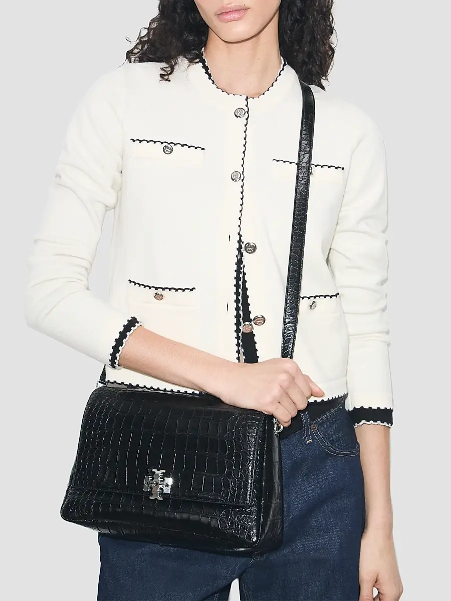 Tory Burch Women's Charlie Croc-Embossed Leather Shoulder Bag | Thumbnail 3 Tory Burch Women's Charlie Croc-Embossed Leather Shoulder Bag | Thumbnail 3