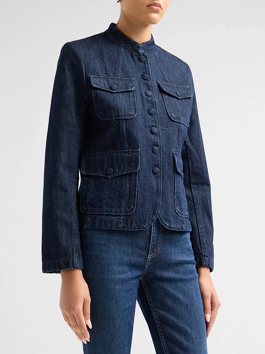 rag & bone Women's Mercer Denim Stand-Collar Blazer | Thumbnail 4 rag & bone Women's Mercer Denim Stand-Collar Blazer | Thumbnail 4