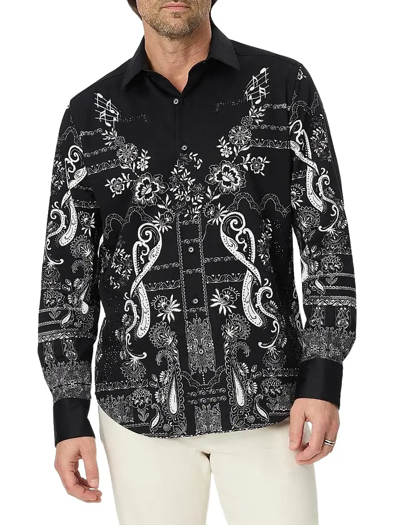 Robert Graham Men's The Osbourne Printed Cotton Shirt - Black | Image 1 Robert Graham Men's The Osbourne Printed Cotton Shirt - Black | Image 1