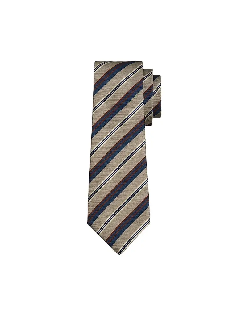 Kiton Men's Striped Silk Twill Tie - Brown Navy | Image 1 Kiton Men's Striped Silk Twill Tie - Brown Navy | Image 1