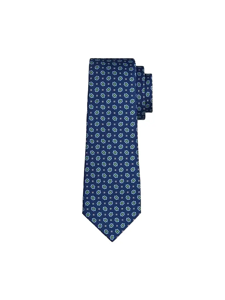 Kiton Men's Micro Floral Medallion Silk Tie - Navy Green | Image 1 Kiton Men's Micro Floral Medallion Silk Tie - Navy Green | Image 1