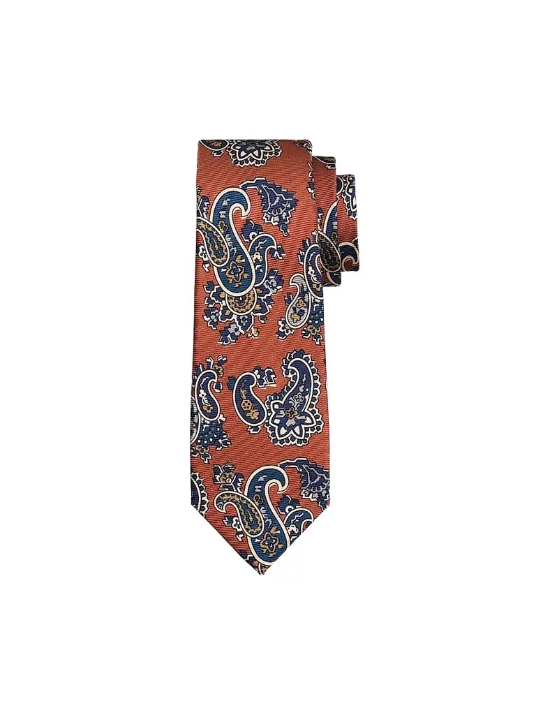 Kiton Men's Paisley Silk Tie - Orange Navy | Image 1 Kiton Men's Paisley Silk Tie - Orange Navy | Image 1
