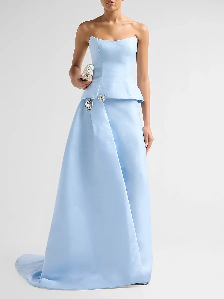 MONIQUE LHUILLIER Women's Layered Strapless Floral Embellished Gown | Thumbnail 2 MONIQUE LHUILLIER Women's Layered Strapless Floral Embellished Gown | Thumbnail 2