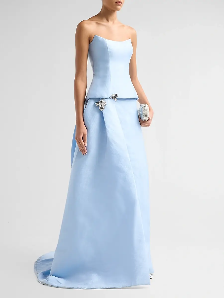 MONIQUE LHUILLIER Women's Layered Strapless Floral Embellished Gown | Thumbnail 4 MONIQUE LHUILLIER Women's Layered Strapless Floral Embellished Gown | Thumbnail 4