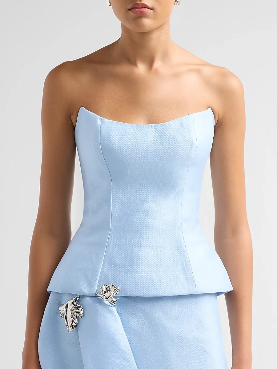 MONIQUE LHUILLIER Women's Layered Strapless Floral Embellished Gown | Thumbnail 5 MONIQUE LHUILLIER Women's Layered Strapless Floral Embellished Gown | Thumbnail 5