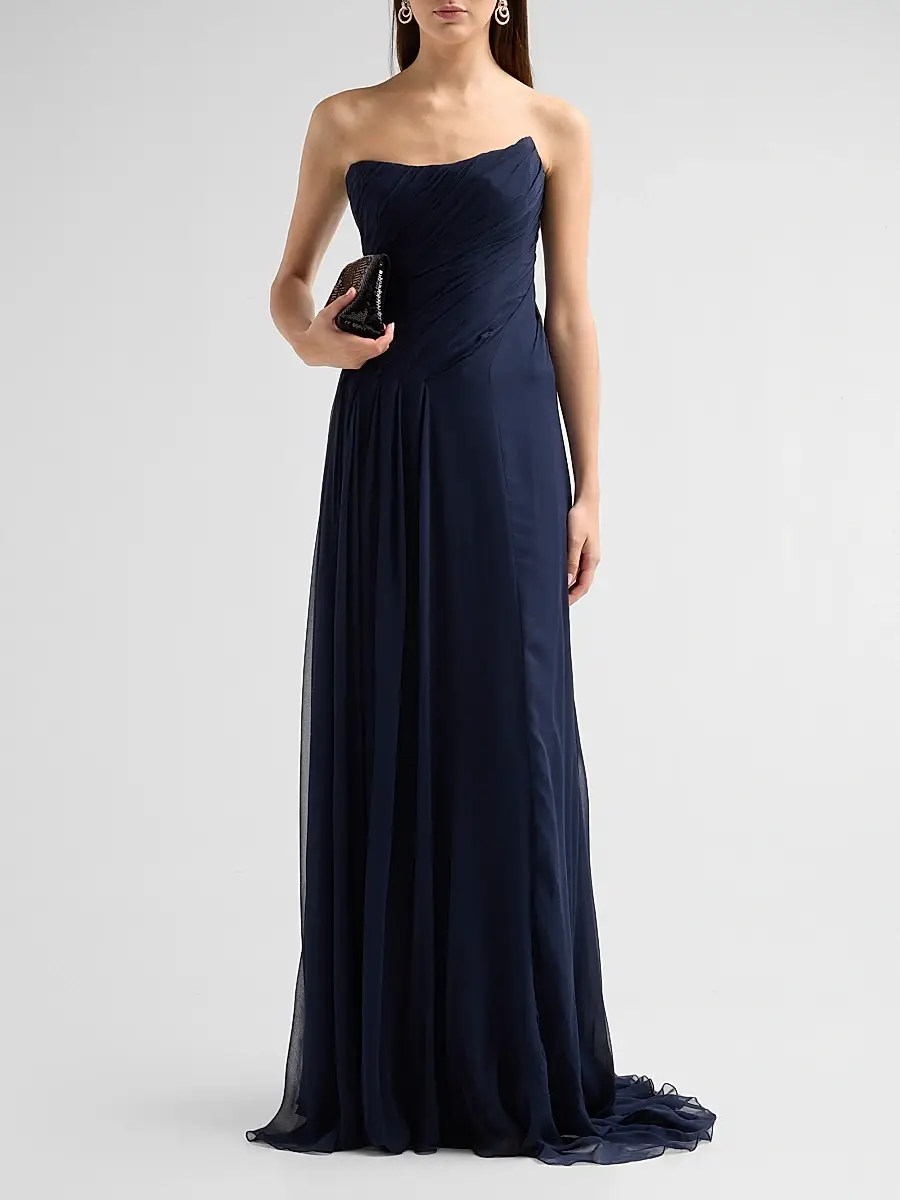MONIQUE LHUILLIER Women's Strapless Silk Draped Gown | Thumbnail 2 MONIQUE LHUILLIER Women's Strapless Silk Draped Gown | Thumbnail 2