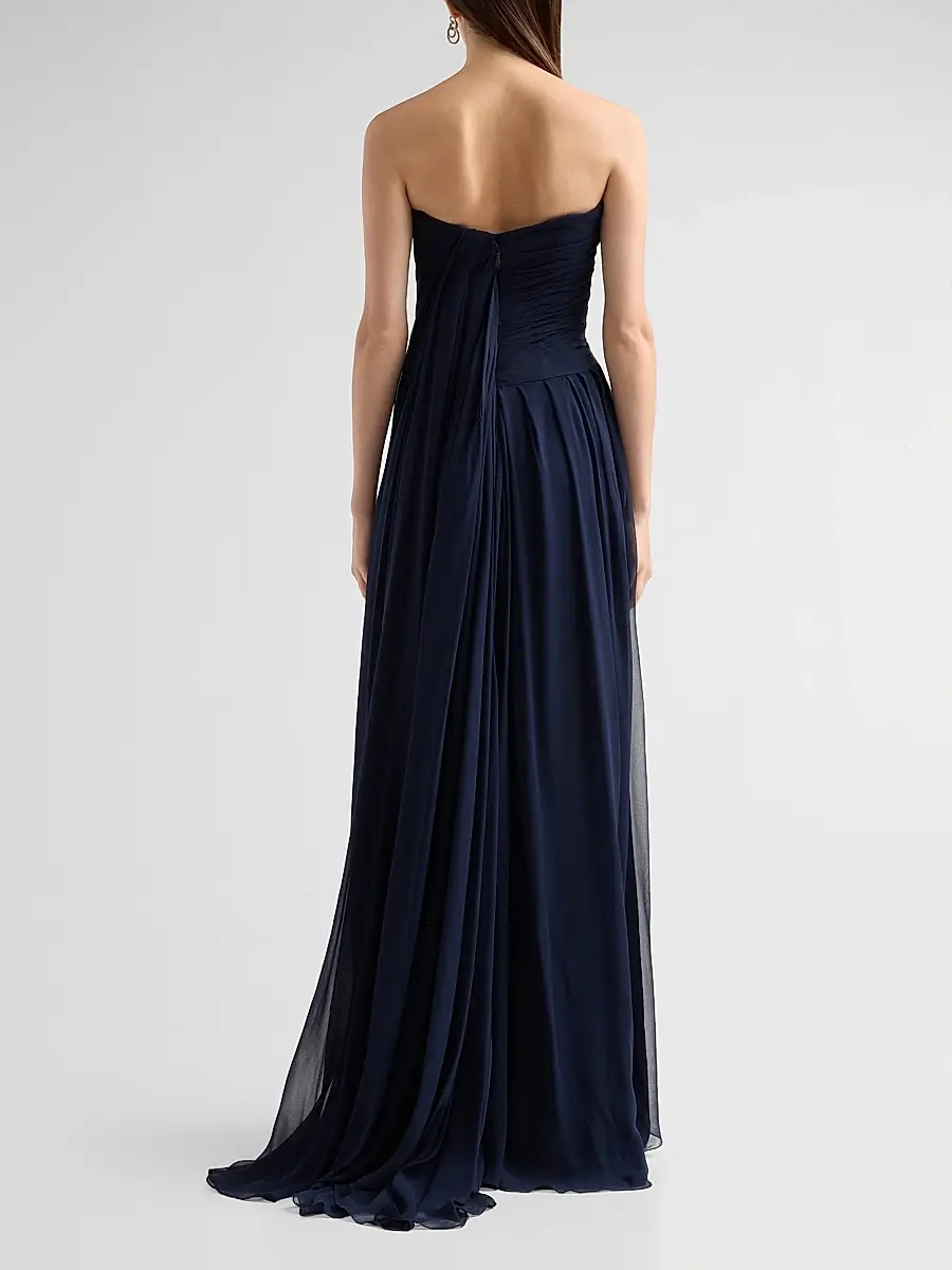 MONIQUE LHUILLIER Women's Strapless Silk Draped Gown | Thumbnail 3 MONIQUE LHUILLIER Women's Strapless Silk Draped Gown | Thumbnail 3