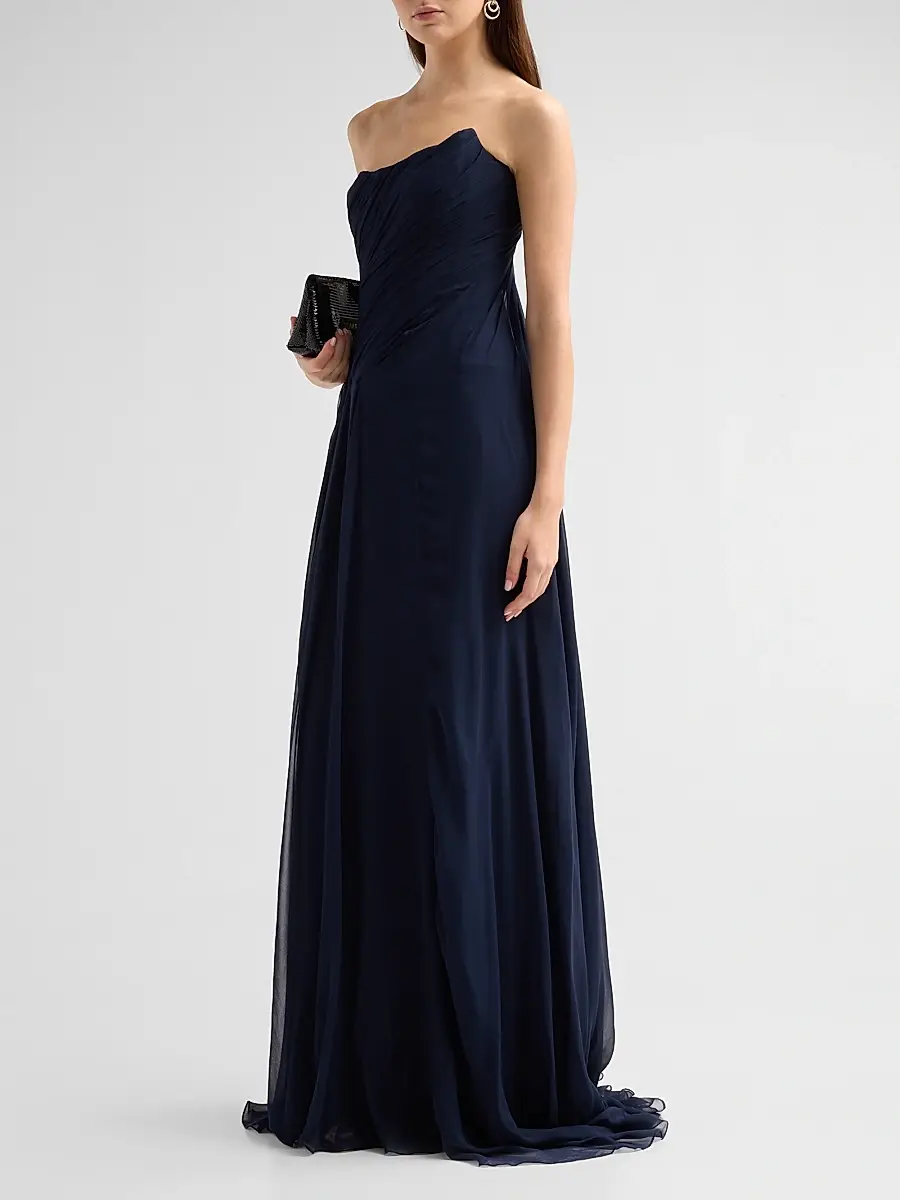 MONIQUE LHUILLIER Women's Strapless Silk Draped Gown | Thumbnail 4 MONIQUE LHUILLIER Women's Strapless Silk Draped Gown | Thumbnail 4