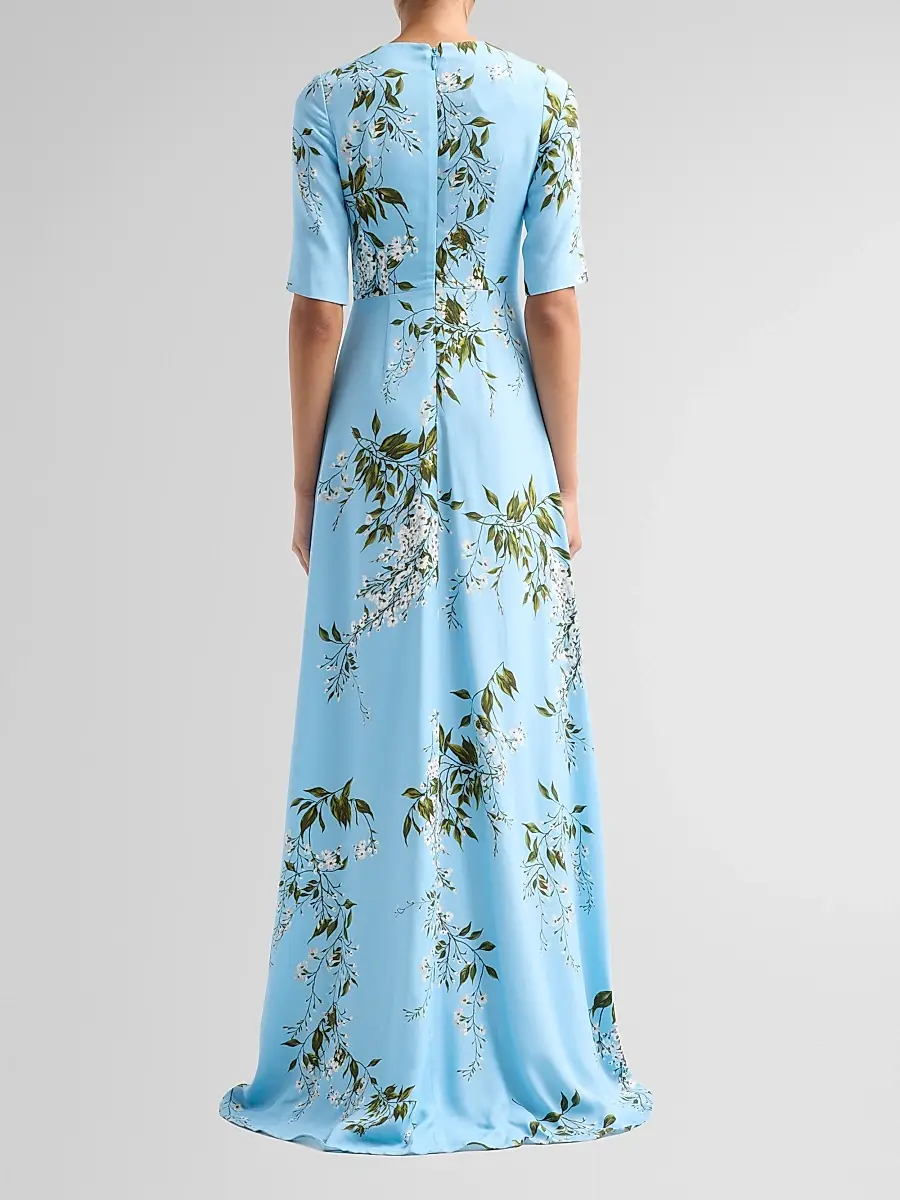 MONIQUE LHUILLIER Women's Floral Crêpe Short-Sleeve Gown | Thumbnail 3 MONIQUE LHUILLIER Women's Floral Crêpe Short-Sleeve Gown | Thumbnail 3