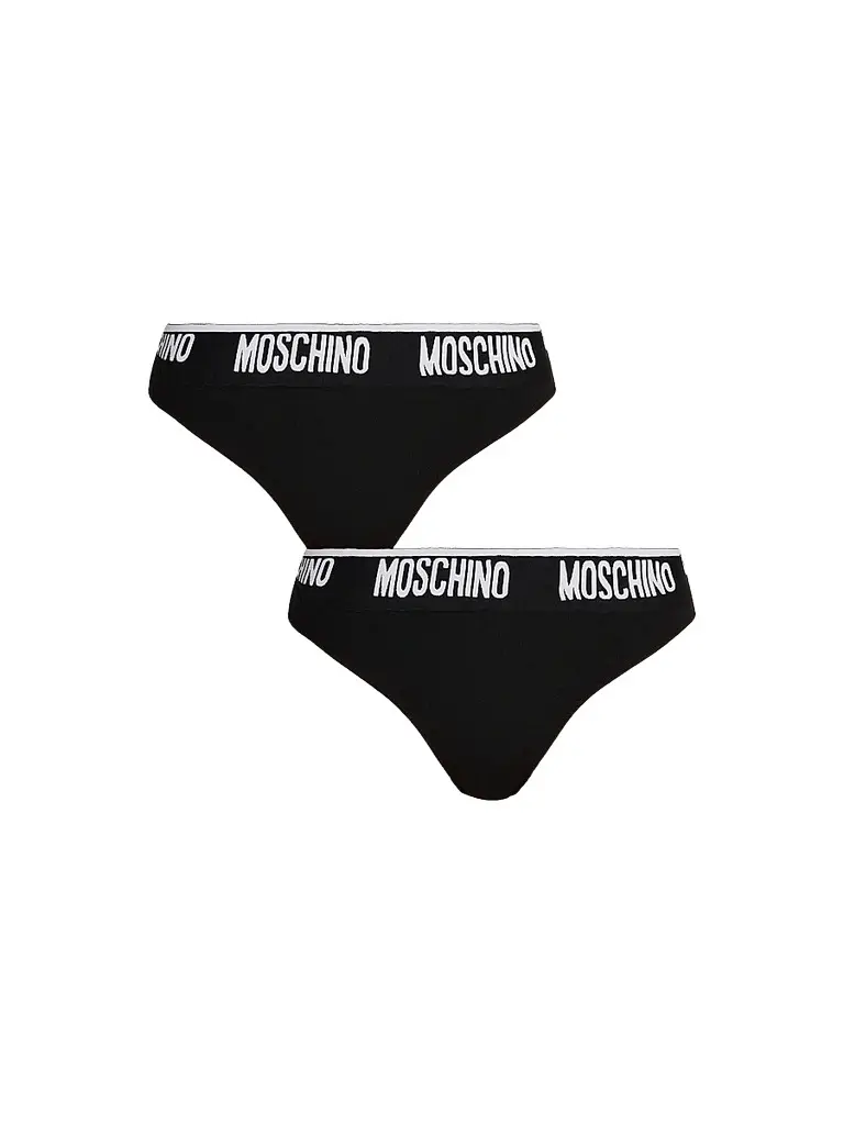 MOSCHINO Women's 2-Pack Logo-Waistband Thong - Black | Image 1 MOSCHINO Women's 2-Pack Logo-Waistband Thong - Black | Image 1