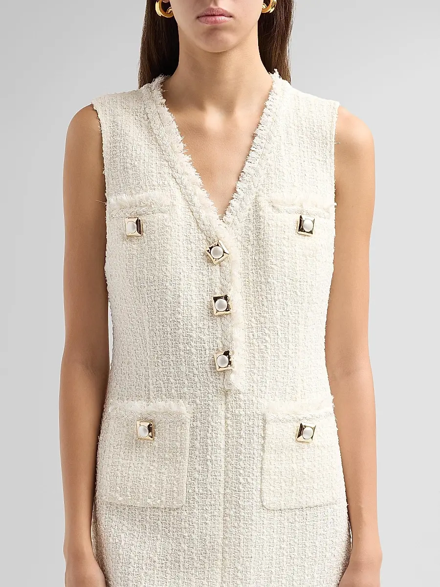 Self-Portrait Women's Bouclé V-Neck Shift Mini Dress | Thumbnail 5 Self-Portrait Women's Bouclé V-Neck Shift Mini Dress | Thumbnail 5