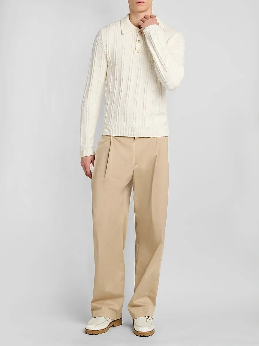 Casablanca Men's Boucle-Knit Long-Sleeve Polo Shirt | Thumbnail 2