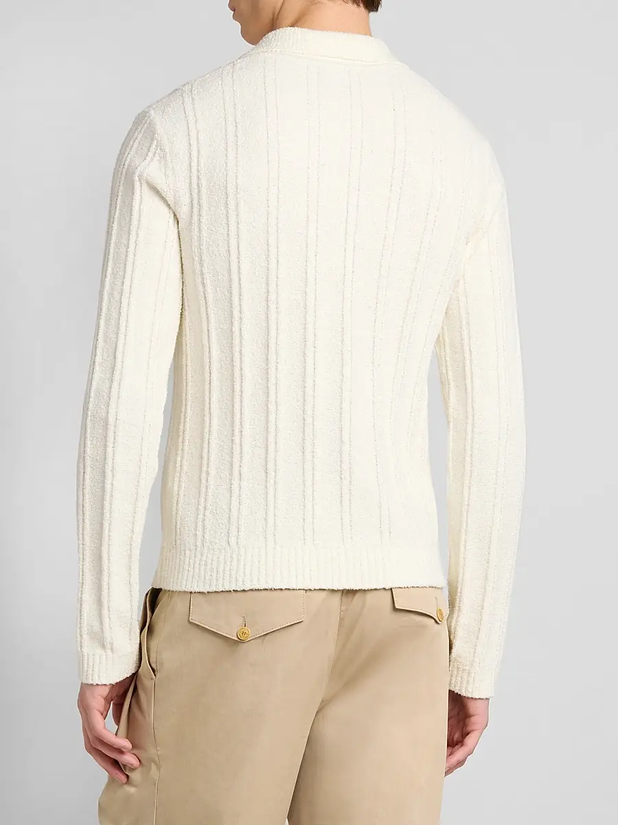 Casablanca Men's Boucle-Knit Long-Sleeve Polo Shirt | Thumbnail 3