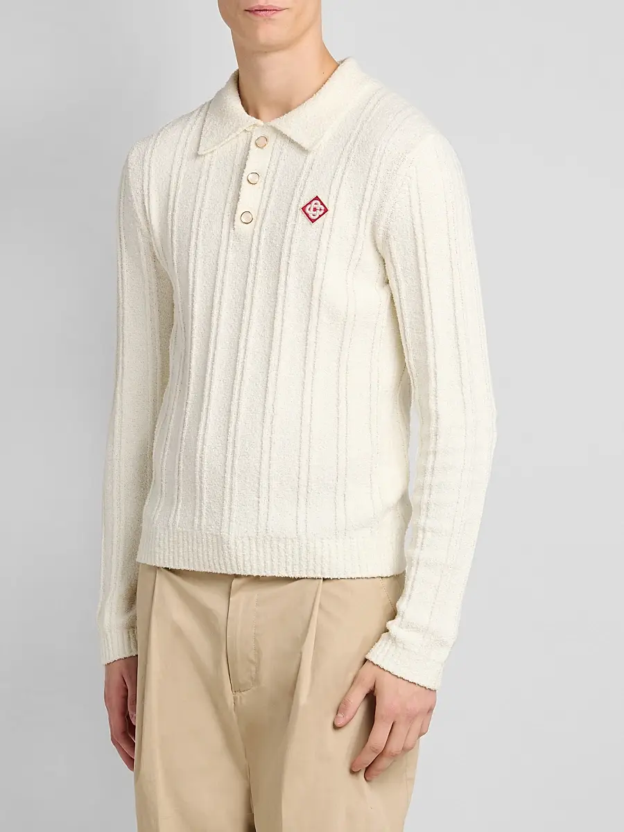 Casablanca Men's Boucle-Knit Long-Sleeve Polo Shirt | Thumbnail 4